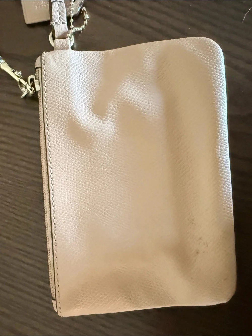 COACH Pebbled Leather Wristlet in Light Beige